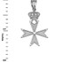 White Gold Maltese Cross Royal Crown Pendant Necklace