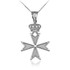 White Gold Maltese Cross Royal Crown Pendant Necklace