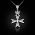 White Gold Maltese Cross Crown Charm Necklace