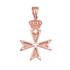 Rose Gold Maltese Cross Crown Charm Necklace