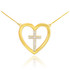 14K Gold Open Heart Diamond Cross Necklace