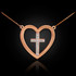14K Rose Gold Open Heart Diamond Cross Necklace
