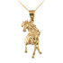 Yellow Gold Stallion Horse Satin DC Pendant Necklace