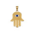 Yellow Gold Hamsa Blue CZ Evil Eye Pendant Necklace