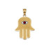 Yellow Gold Hamsa Red CZ Evil Eye Pendant Necklace