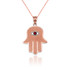Rose Gold Hamsa Red CZ Evil Eye Pendant Necklace