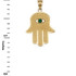 Yellow Gold Hamsa Green CZ Evil Eye Pendant Necklace