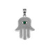 White Gold Hamsa Green CZ Evil Eye Pendant Necklace