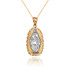 Two-Tone Yellow & White Gold  of Virgin Mary DC Pendant Necklace
