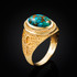 Yellow Gold Egyptian Ankh Cross Blue Copper Turquoise Statement Ring