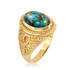 Yellow Gold Egyptian Ankh Cross Blue Copper Turquoise Statement Ring