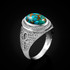 White Gold Egyptian Ankh Cross Blue Copper Turquoise Statement Ring