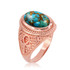 Rose Gold Egyptian Ankh Cross Blue Copper Turquoise Statement Ring