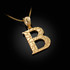 Yellow Gold Nugget Initial Letter "B" Pendant Necklace
