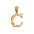Yellow Gold Nugget Initial Letter "C" Pendant Necklace