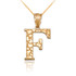 Yellow Gold Nugget Initial Letter "F" Pendant Necklace