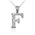 White Gold Nugget Initial Letter "F" Pendant Necklace