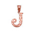 Rose Gold Nugget Initial Letter "J" Pendant Necklace