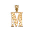 Yellow Gold Nugget Initial Letter "M" Pendant Necklace