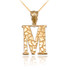 Yellow Gold Nugget Initial Letter "M" Pendant Necklace