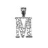 White Gold Nugget Initial Letter "M" Pendant Necklace