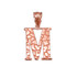 Rose Gold Nugget Initial Letter "M" Pendant Necklace