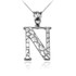 White Gold Nugget Initial Letter "N" Pendant Necklace