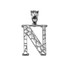 White Gold Nugget Initial Letter "N" Pendant Necklace