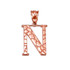 Rose Gold Nugget Initial Letter "N" Pendant Necklace
