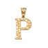 Yellow Gold Nugget Initial Letter "P" Pendant Necklace