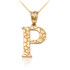 Yellow Gold Nugget Initial Letter "P" Pendant Necklace