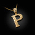 Yellow Gold Nugget Initial Letter "P" Pendant Necklace