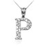 White Gold Nugget Initial Letter "P" Pendant Necklace