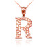 Rose Gold Nugget Initial Letter "R" Pendant Necklace