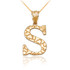 Yellow Gold Nugget Initial Letter "S" Pendant Necklace