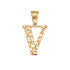 Yellow Gold Nugget Initial Letter "V" Pendant Necklace