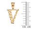Yellow Gold Nugget Initial Letter "V" Pendant Necklace