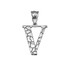 White Gold Nugget Initial Letter "V" Pendant Necklace
