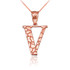 Rose Gold Nugget Initial Letter "V" Pendant Necklace