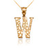Yellow Gold Nugget Initial Letter "W" Pendant Necklace
