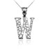 White Gold Nugget Initial Letter "W" Pendant Necklace