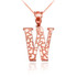 Rose Gold Nugget Initial Letter "W" Pendant Necklace