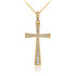 Diamond Studded Solid Yellow Gold Cross Pendant Necklace