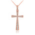 Diamond Studded Solid Rose Gold Cross Pendant Necklace