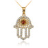 Diamond Studded Gold Filigree Genuine Garnet Hamsa Charm Necklace