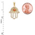 Diamond Studded Gold Filigree Genuine Garnet Hamsa Charm Necklace