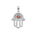 Diamond Studded White Gold Filigree Genuine Garnet Hamsa Charm Necklace