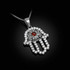 Diamond Studded White Gold Filigree Genuine Garnet Hamsa Charm Necklace