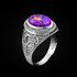 White Gold Egyptian Ankh Cross Purple Copper Turquoise Ring