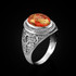 White Gold Egyptian Ankh Cross Orange Copper Turquoise Ring